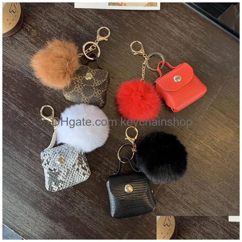 pompom leather bag keychains coin purses key chains rings holders fashion pu pouches pendant keyrings trinkets cute women pom pom ball charms jewelry