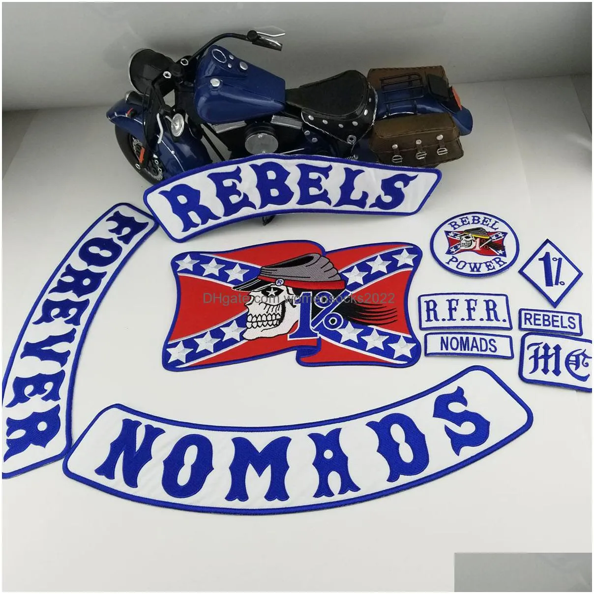  mixed 10pcs/ set rebels nomads forever embroidered biker iron on jacket leather vest rider punk 40cm 