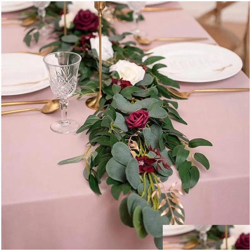 decorative flowers wreaths 5 pack artificial eucalyptus garland with willow leaves greenery vines for wedding home party garden