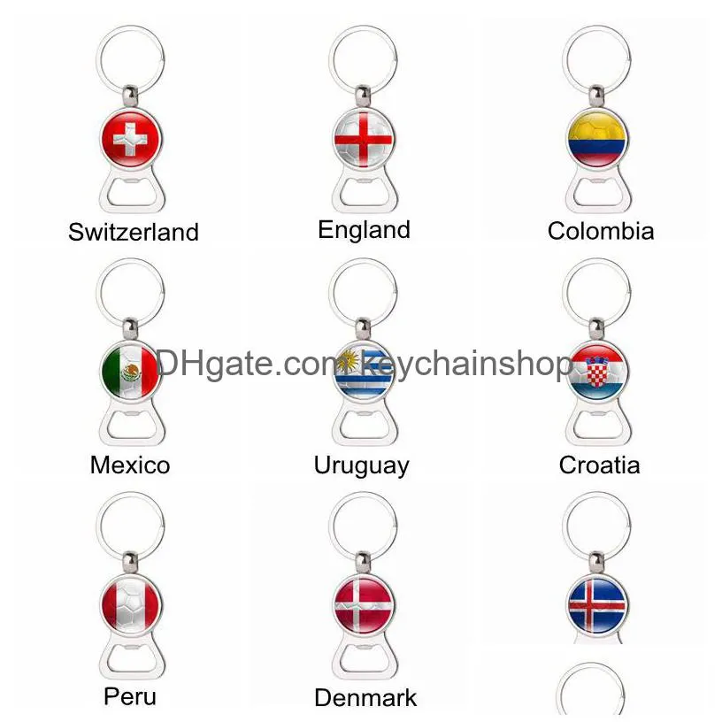 football bottle opener key chains with country flags keyrings beer souvenir spain russia germany soccer fans keychains jewelry