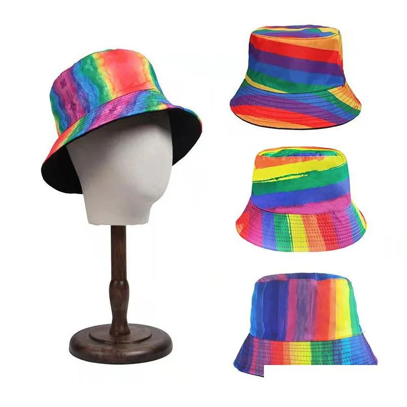 2022 latest doublesided wearable rainbow fisherman hats cap sunshade beach bucket hat for women men