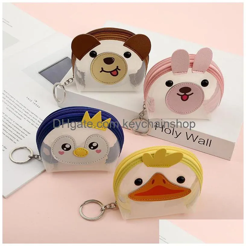 coin purses case keychains rings cute bear cat rabbit owl pvc car keyrings holder gifts animal design bag pendant charms fashion key chains jewelry