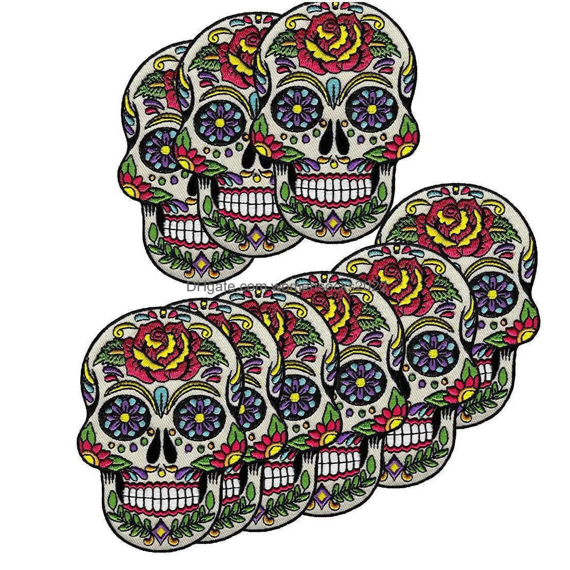 low price custom sugar skull calavera embroidered ironon skeleton day of the dead emblem 