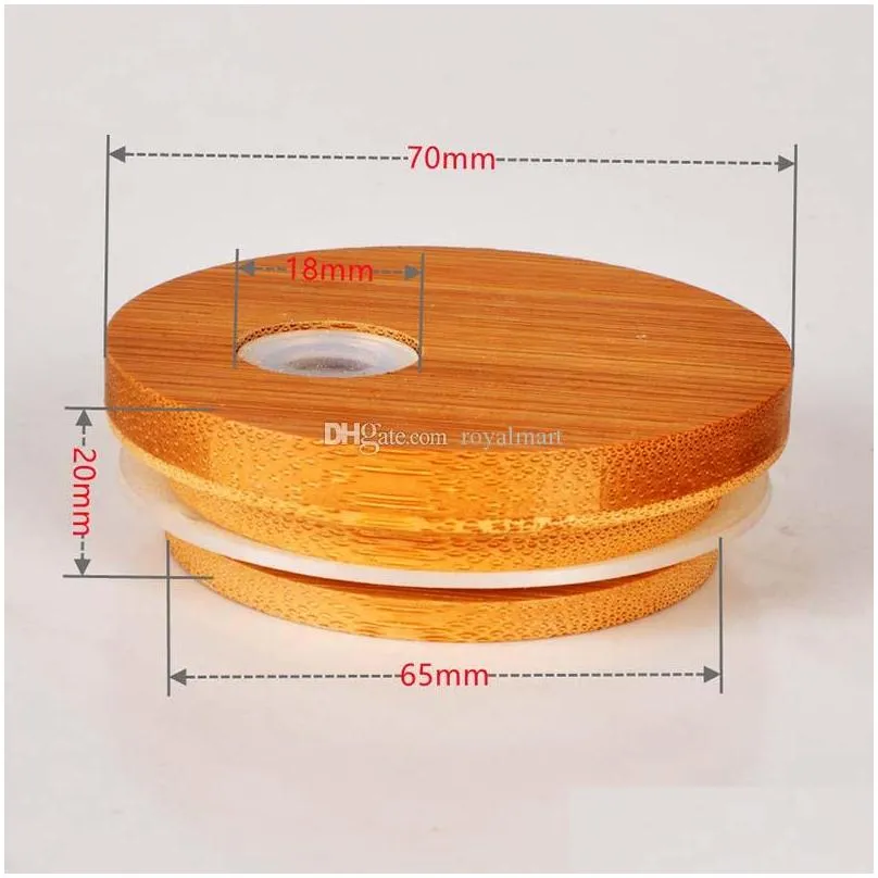 factory bamboo cup lid 70mm 65mm reusable wooden mason jar lids with straw hole and silicone straw valve dhs delivery