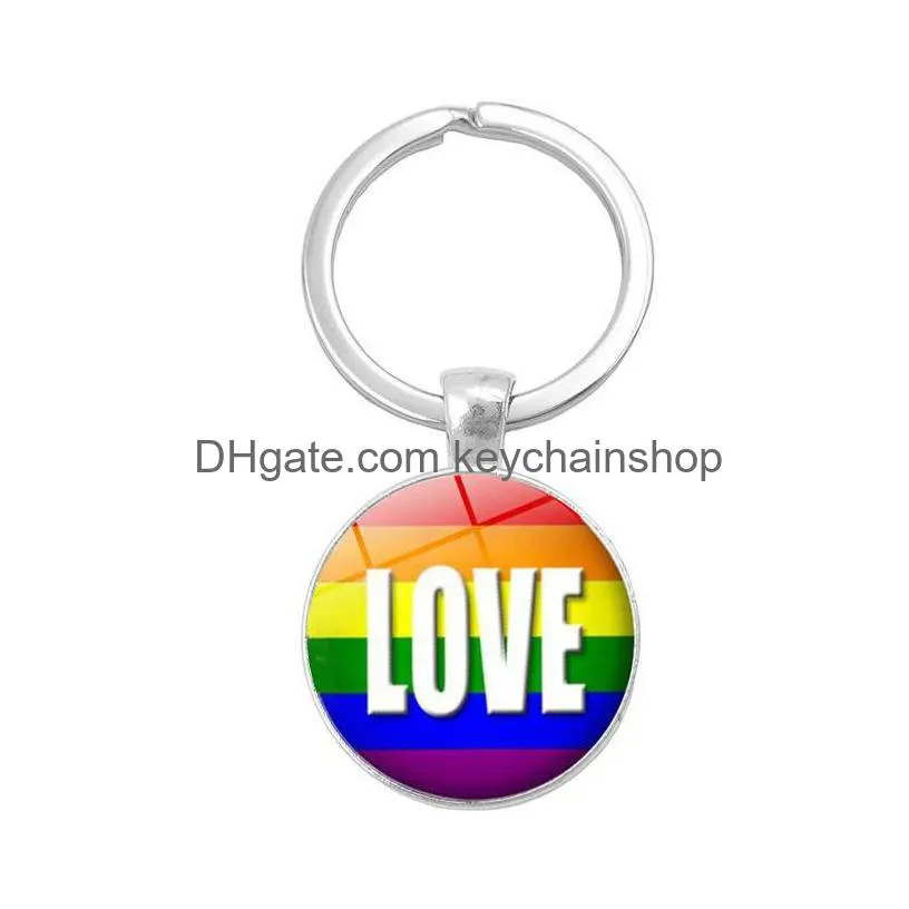 fashion gay lesbian pride sign keychains for women men rainbow color glass gemstone charm key chains lgbt jewelry accessories