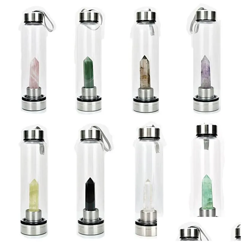 portable leakproof natural crystal glass water bottle 14 styles jade glass bottles with at both ends