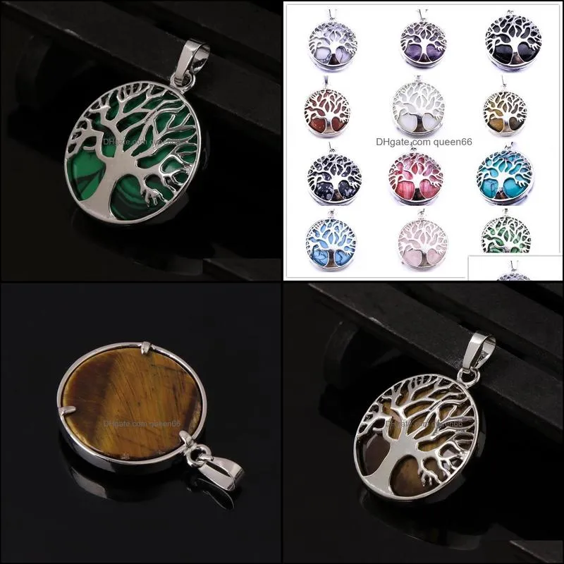 natural stone white turuoise tree of life pendant opal pink crystal life tree charms for necklace