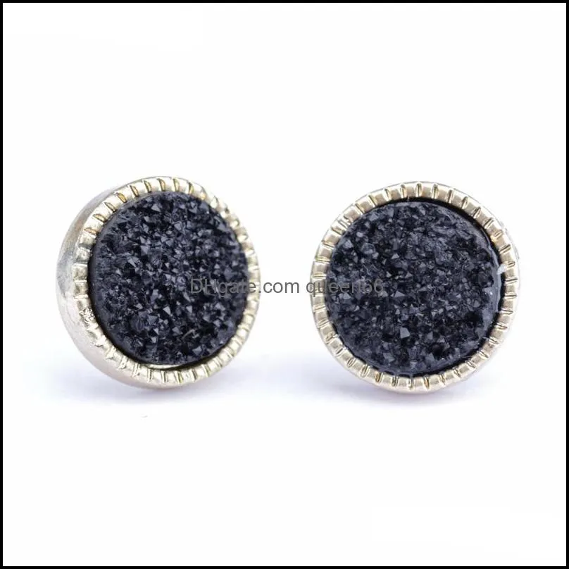 druzy drusy earrings gold plated imitation crystal stone resin round circle earings for women