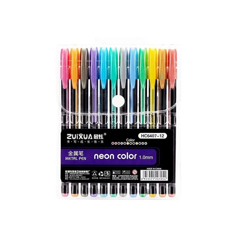 zuixua neon color creative metal colored gel pen 12/16/24/36/48 colors neutral pen super smooth coloring books journals graffiti1