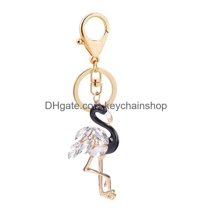 flamingo keychains rings rhinestone fashion car key charm pendant animal keyrings bag jewelry accessories fashion men women key chain