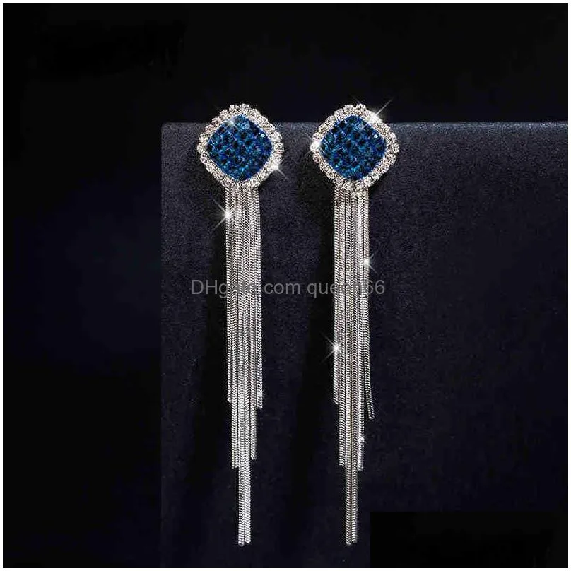 fashion jewelry s925 silver post earring rhinstone tassels dangle stud earrings