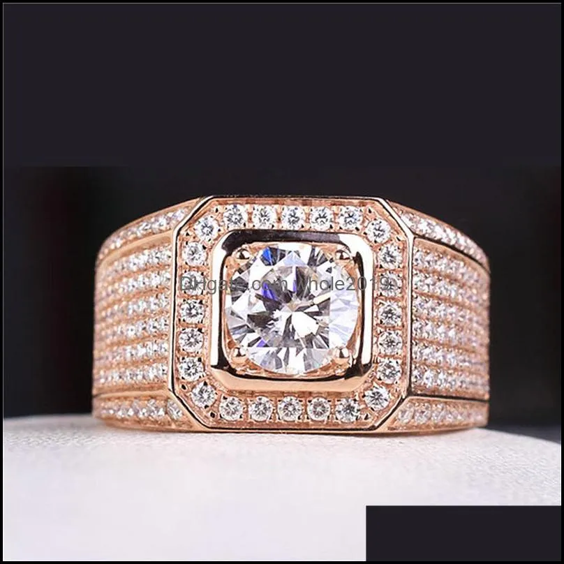 luxurious moissanite ring open 18k rose gold plated diamond ring wide group group set with stars silver rings for men