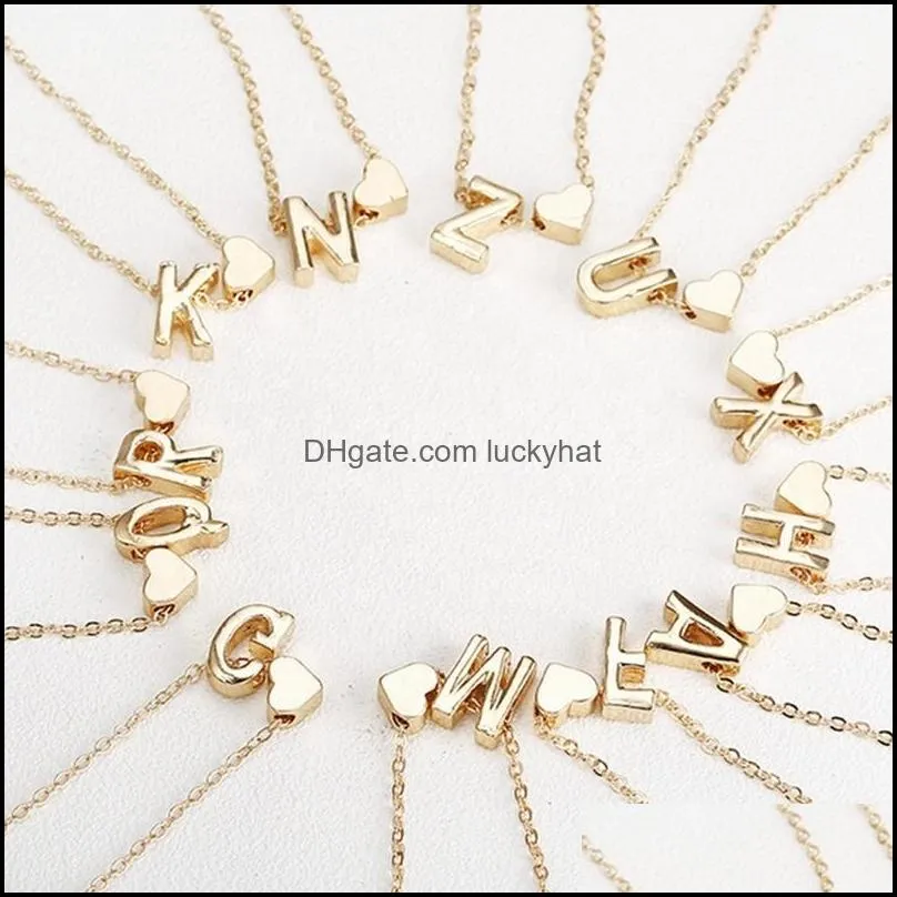 gold plated fashion cheap heart necklace women wholesale letter initial necklace 45cm