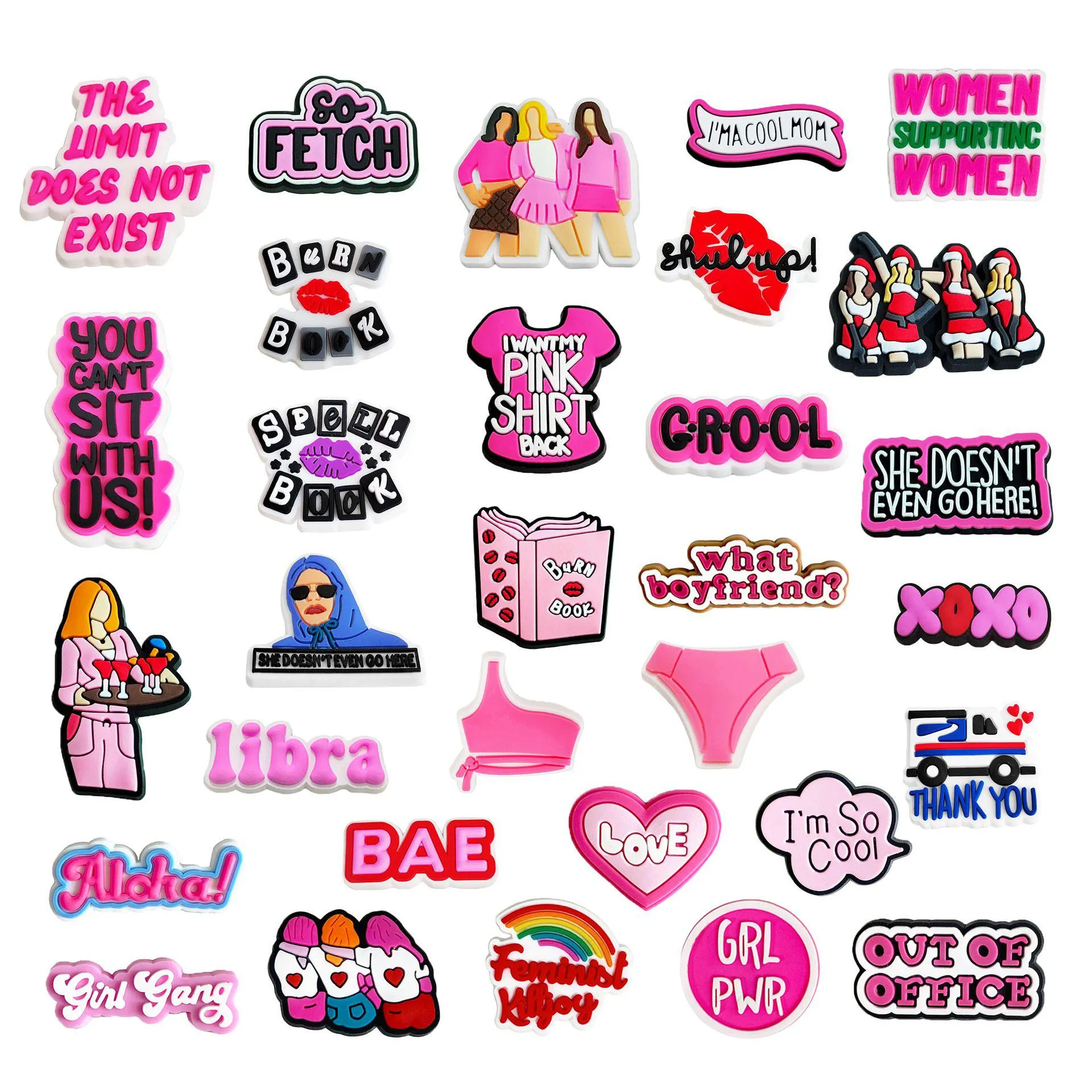 anime charms wholesale childhood memories pink mean girl burn book cartoon croc charms shoe accessories pvc decoration buckle soft rubber clog charms fast