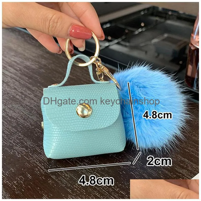 pompom leather bag keychains coin purses key chains rings holders fashion pu pouches pendant keyrings trinkets cute women pom pom ball charms jewelry