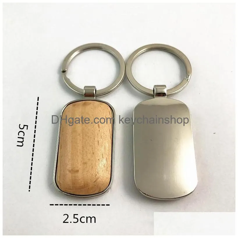 metal wood keychains key chain ring round heart rectangle simple diy blank wooden car key pendant holder fashion gifts keyrings