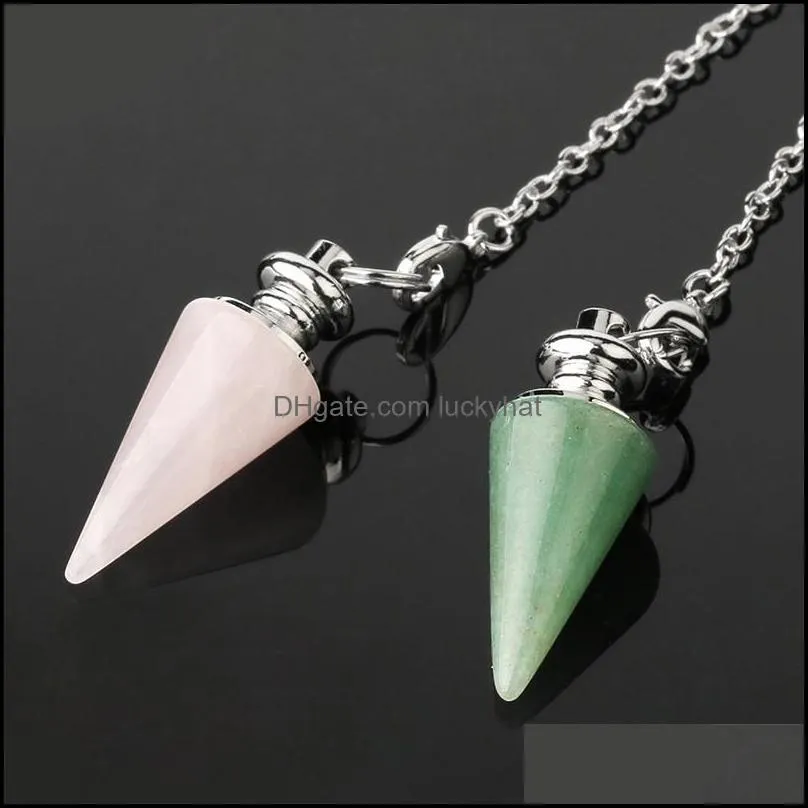 csja conical pendulum natural stone taper pendulums silver color chain crystal pendants for dowsing spiritual reiki pendulo 1642 v2