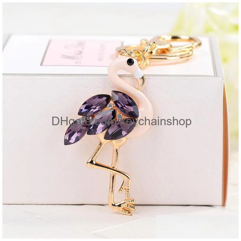 flamingo keychains rings rhinestone fashion car key charm pendant animal keyrings bag jewelry accessories fashion men women key chain