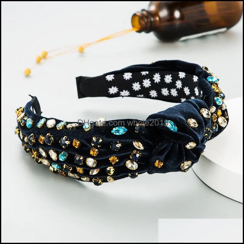 sweet top knot crystal hairbands rhinestone headbands fabric solid colors velvet hairband hair band accessories for women 43 d3