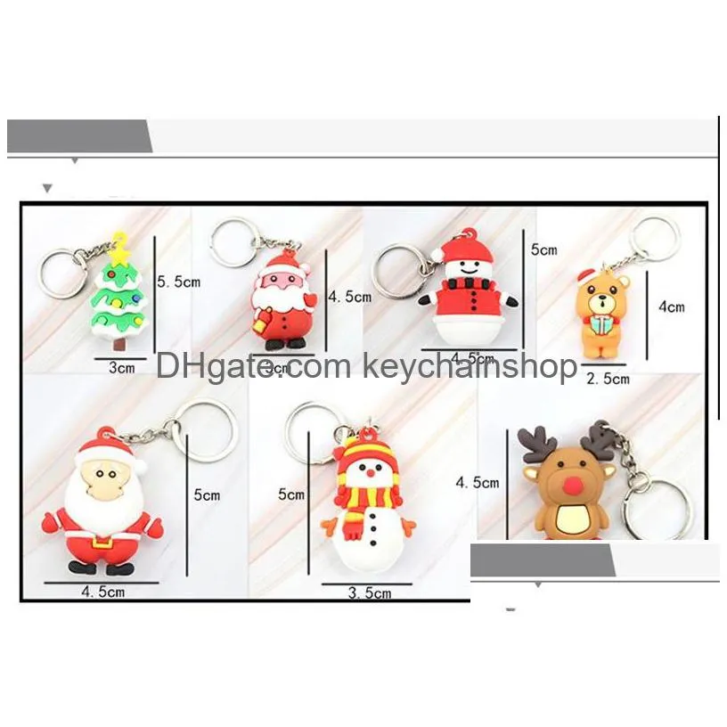 cute silicone key rings chain santa claus snowman reindeer tree pendant keychains keyring holder christmas gifts car bag charms