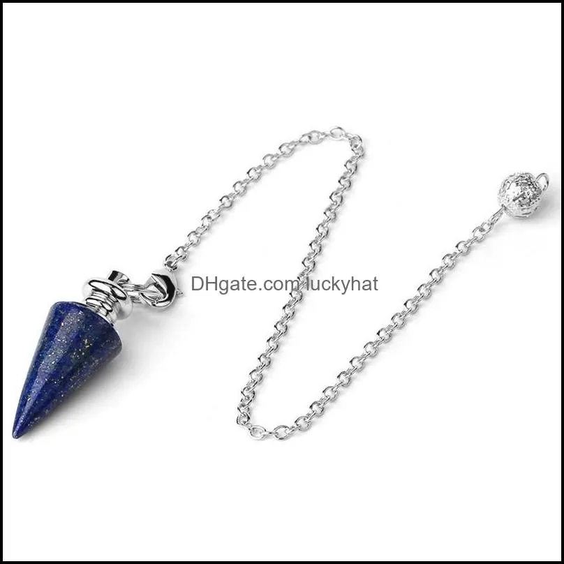 csja conical pendulum natural stone taper pendulums silver color chain crystal pendants for dowsing spiritual reiki pendulo 1642 v2