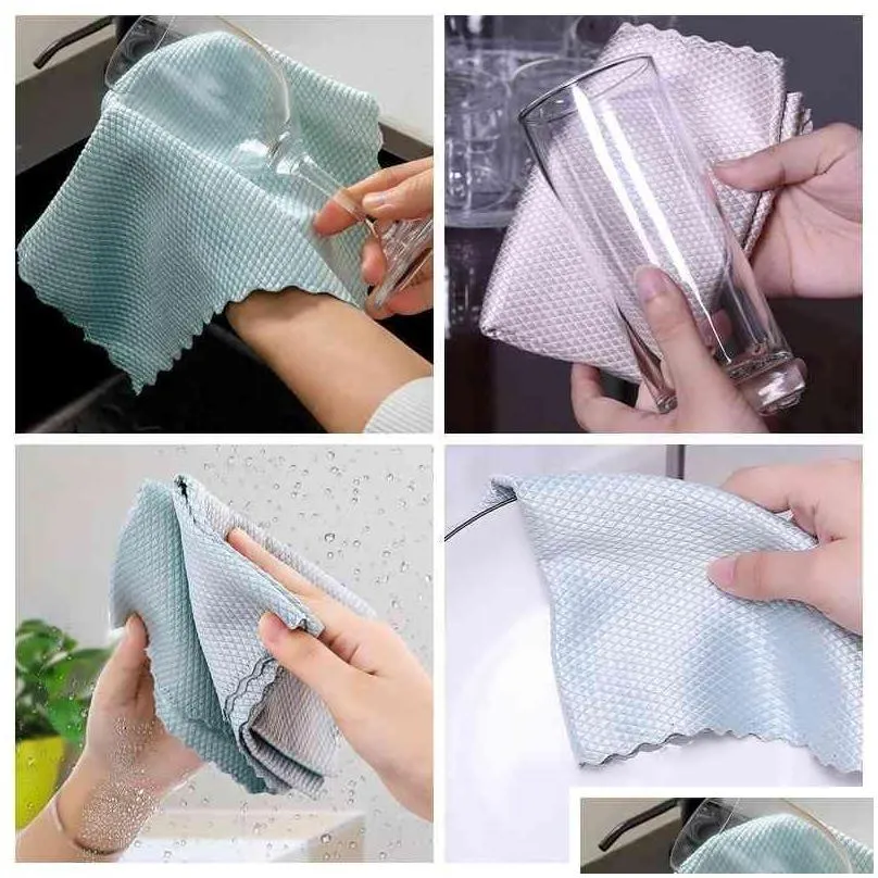 home kitchen towel antigrease wiping rags super absorbent microfiber efficient fish scale wipe cloth lint washing dish mirror glass car cleaning towels