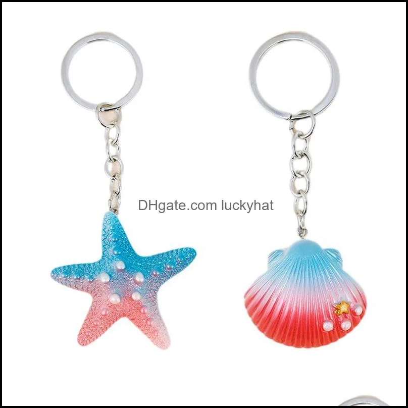 custom key rings creative simulation resin shell starfish key chain diy car bag pendant accessories promotional gifts