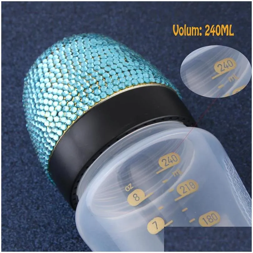 240ml bling baby feeding bottle with luxury pacifier 8oz wide caliber born nursing a 220414