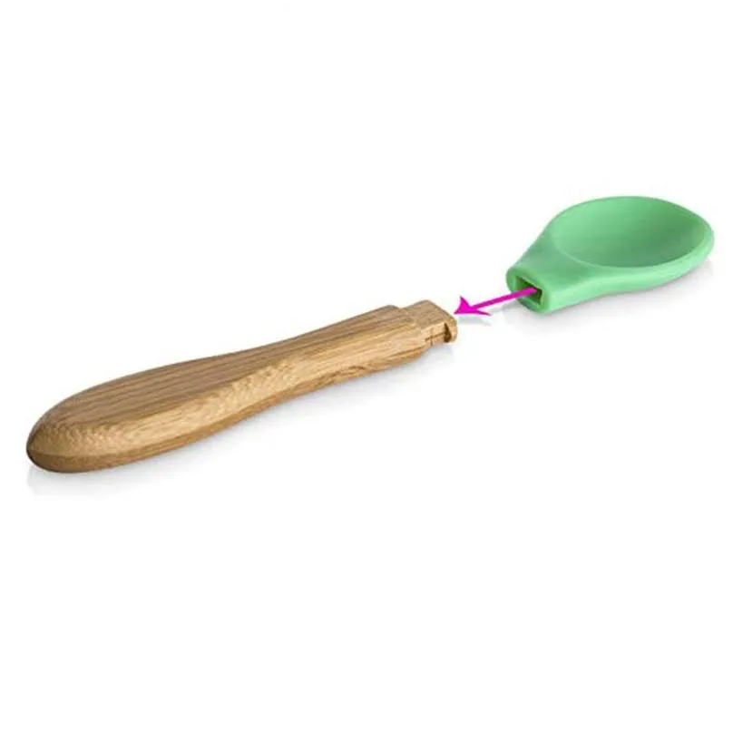 baby spoon silicone tableware infant auxiliary dinnerware boys wooden handle kids training spoons household kitchen accessories