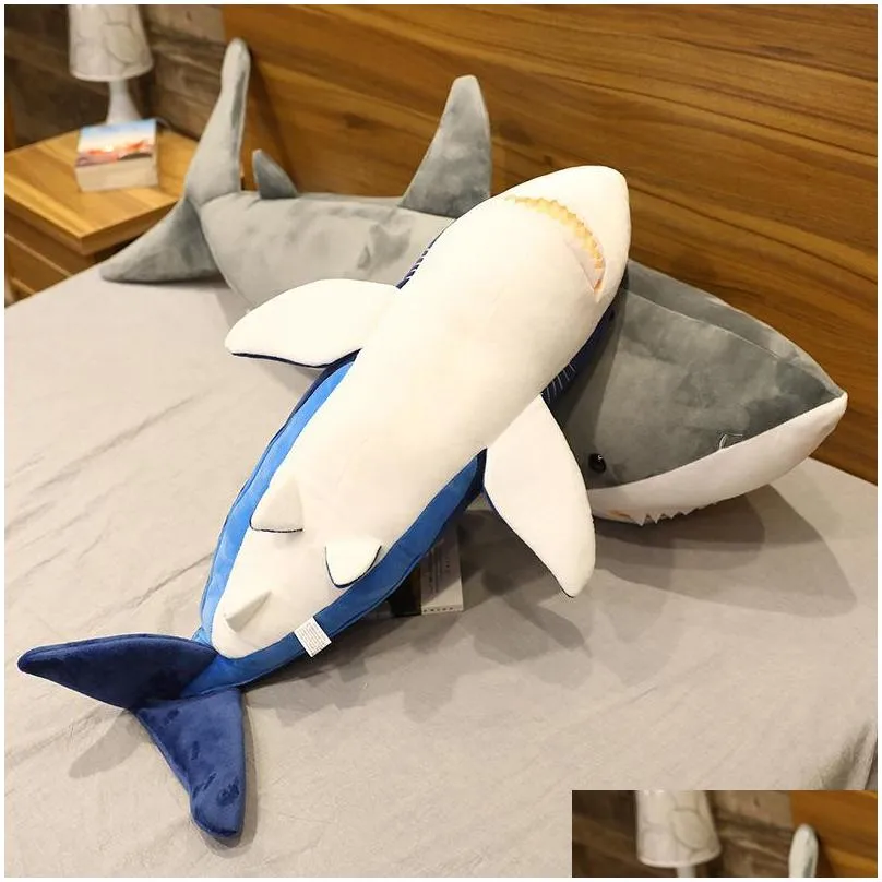 big size soft toy plush simulation shark stuffed toys sleeping cute pillow cushion animal gift for children 220409