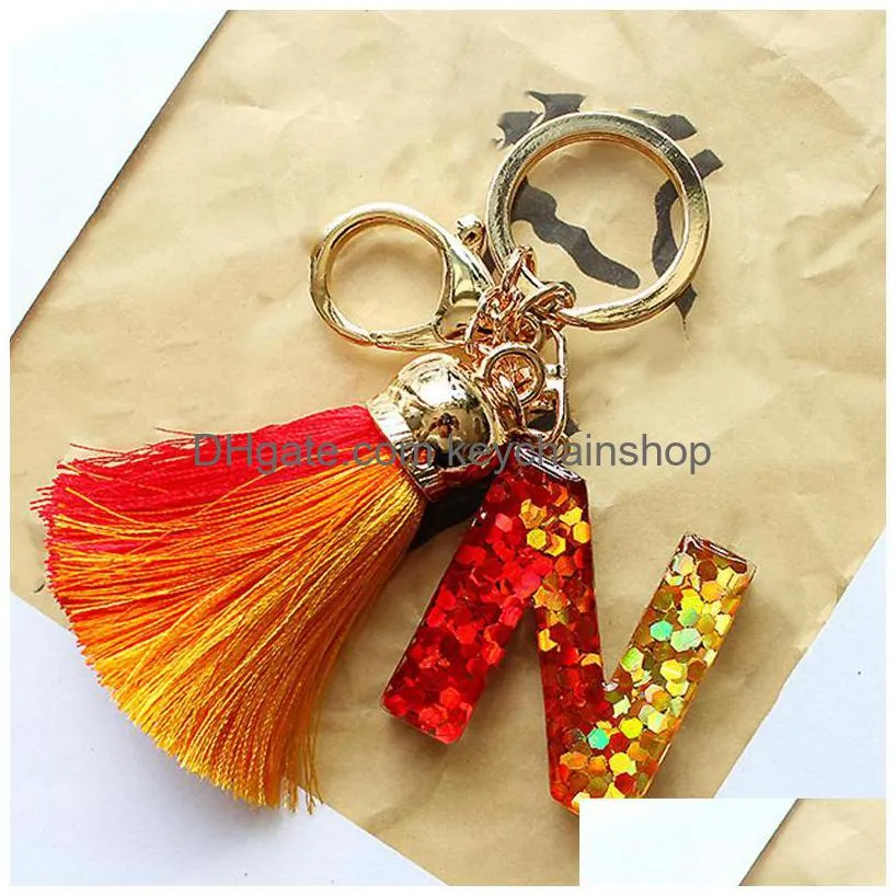 custom keyrings keychain initial letter car key chains ring holder az tassel pendant bag charms accessories fashion gift jewelry
