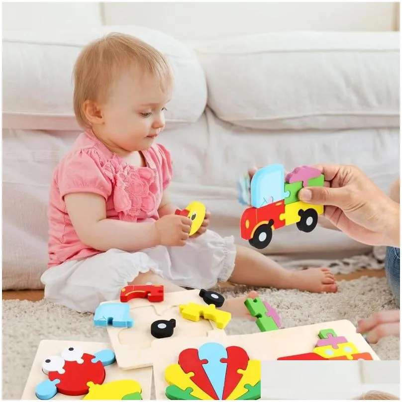 baby 3d puzzles jigsaw wooden toys for children cartoon animal traffic puzzles intelligence kids early educational training toy fy5517