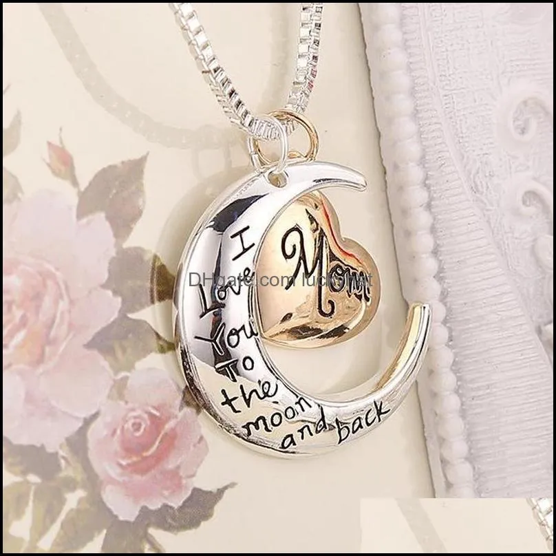 heart jewelry i love you to the moon and back mom pendant necklace mother day gift wholesale fashion jewelry