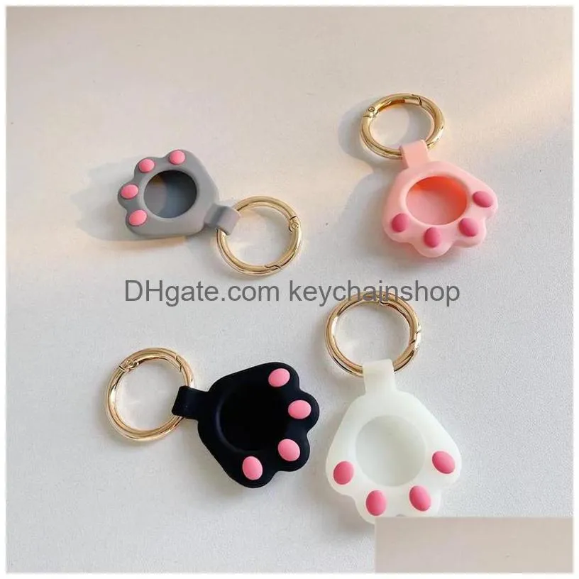 pet cat paw key rings airtags air tags locator tracker covers silicone protective case anti lost antiscratch fall device cartoon keychains bag charms