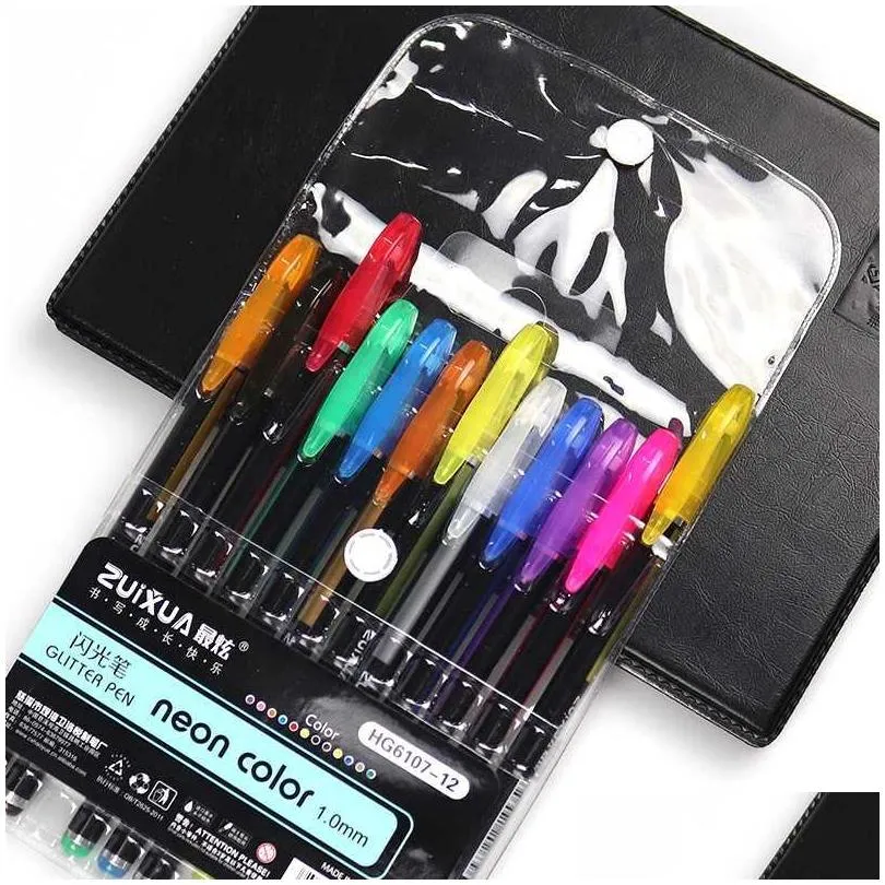 zuixua neon color creative metal colored gel pen 12/16/24/36/48 colors neutral pen super smooth coloring books journals graffiti1