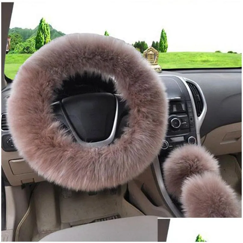 3pcs/set winter car steering wheel cover 12 colors long wool pink fur universal steering wheel cover car accessories wholesale