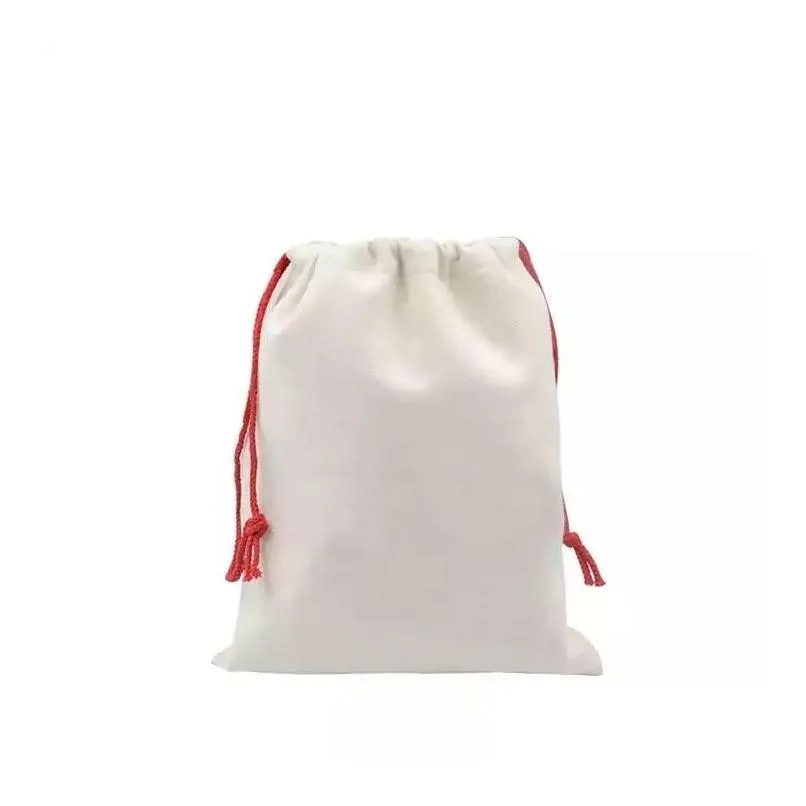 top quality sublimation blanks christmas santa sack custom plain cotton drawstring gift bags for christmas decorations