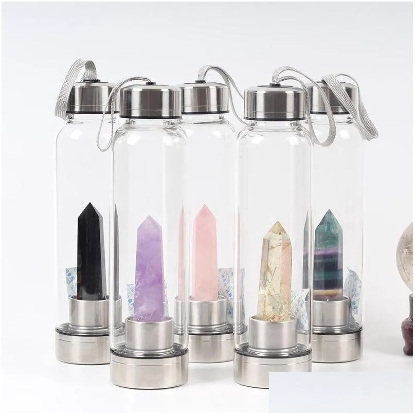 portable leakproof natural crystal glass water bottle 14 styles jade glass bottles with at both ends