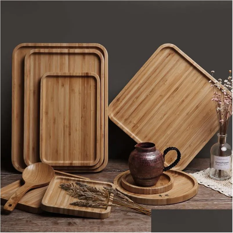 round square wood plate dish sushi platter dish dessert biscuits plate dish tea server tray cup holder pad 12 sizes customizable