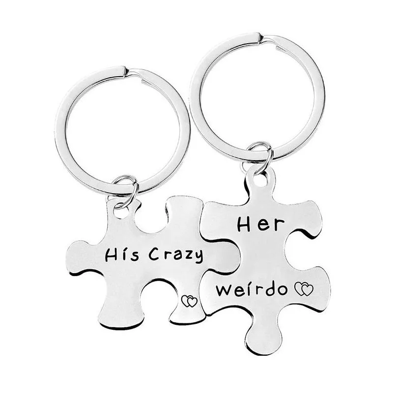 party favor 18 styles stainless steel puzzle couple pendant metal keychain jewelry valentines day gift lovers keychains