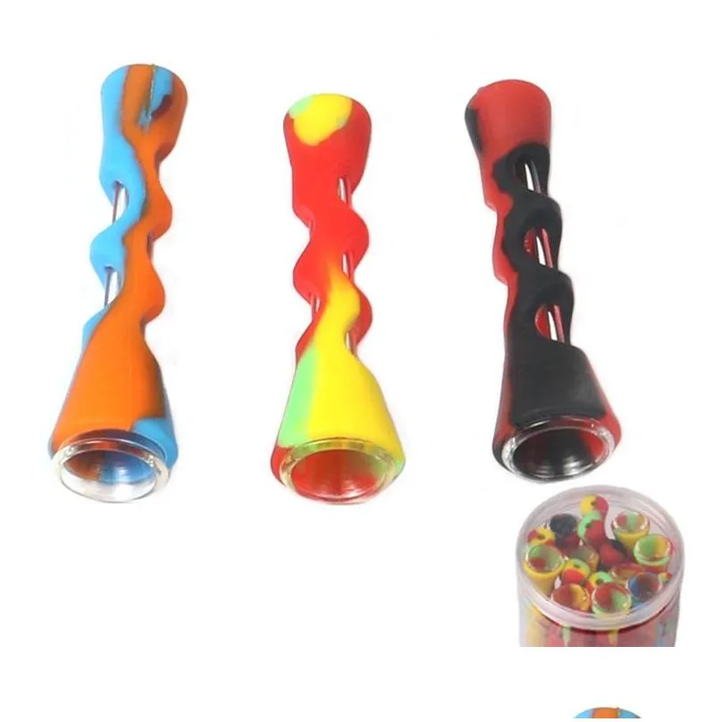 silicone smoking pipe glass bongs cigarette hand pipes portable mini tobacco pipe cigarettes holder 6 colors