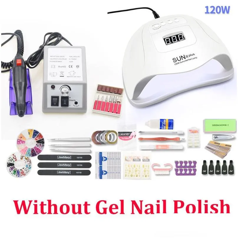 nail art kits 30pcs gel polish set 35000rpm drill machine kit with 120w uv led lamp manicure tools