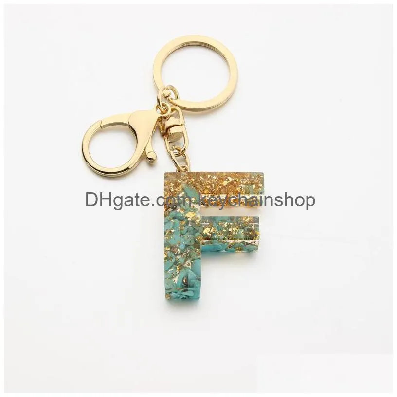 luxury car keyring chains crystal epoxy turquoise gold foil women personalized az 09 custom figure initial letter bag charms keychain
