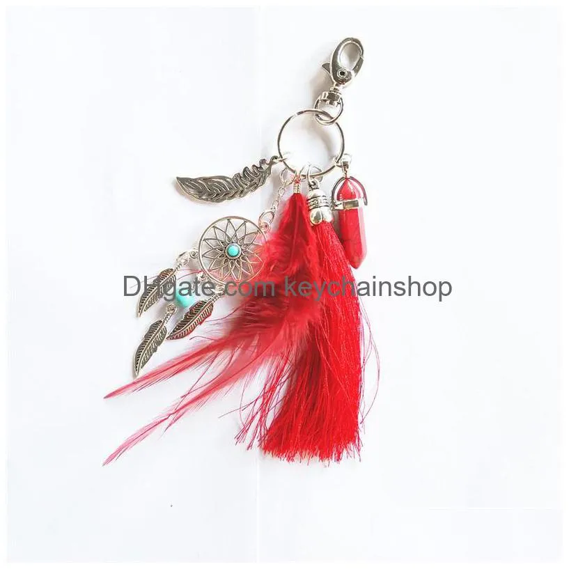 dreamcatcher feather key chain rings natural crystal alloy evil eye hamsa hand of fatima charm keychains bag car keyrings holder