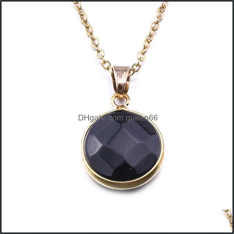 fashion round natural stone turuoise druzy necklace gold opal pink crystal drusy necklace for women