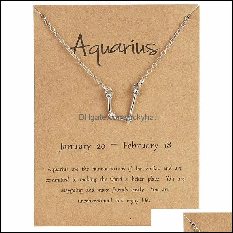 fashion zircon inlay personalized astrology horoscope necklace jewelry with card minimalist 12 zodiac necklace 42add5cm