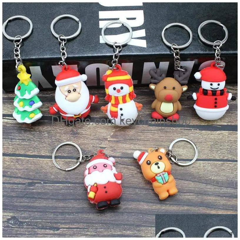 cute silicone key rings chain santa claus snowman reindeer tree pendant keychains keyring holder christmas gifts car bag charms