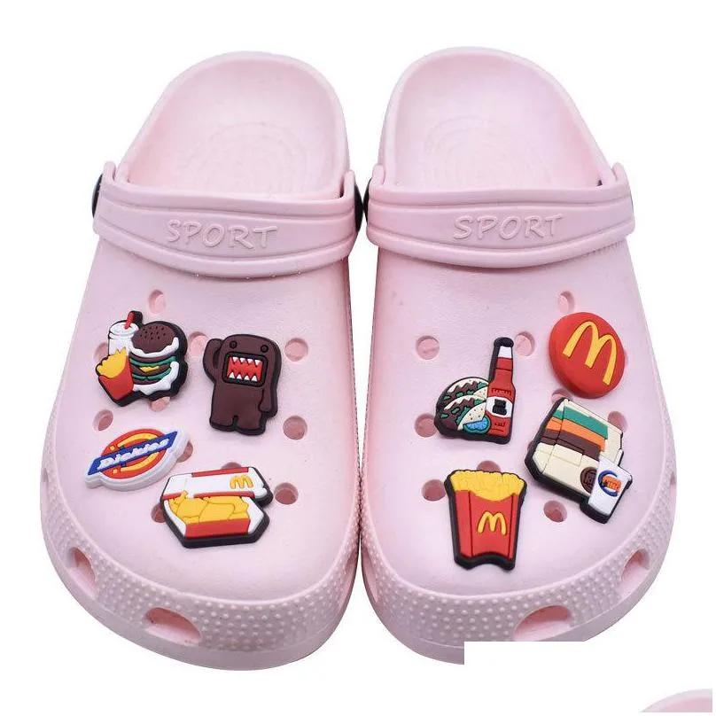 anime charms wholesale childhood memories hamburger cartoon croc charms shoe accessories pvc decoration buckle soft rubber clog charms fast