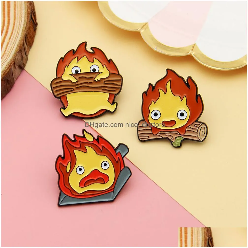 calcifer log hard enamel pin studio ghibli pin fire brooch cute funny badges