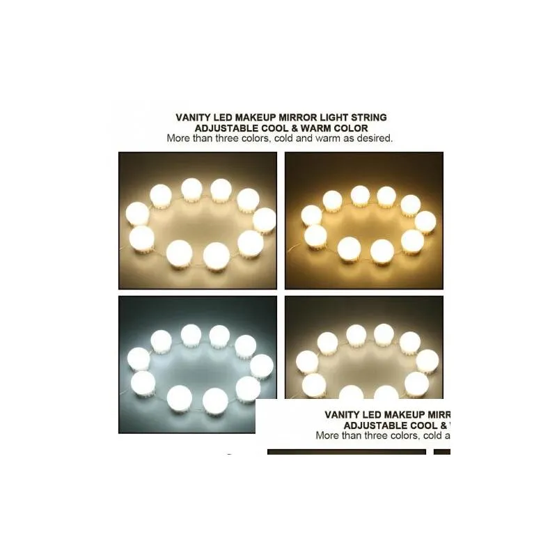 10 bulbs vanity led makeup mirror lights dimmable bulb warm/cold tones dressing mirror decorative led bulbs kit makeup accessory